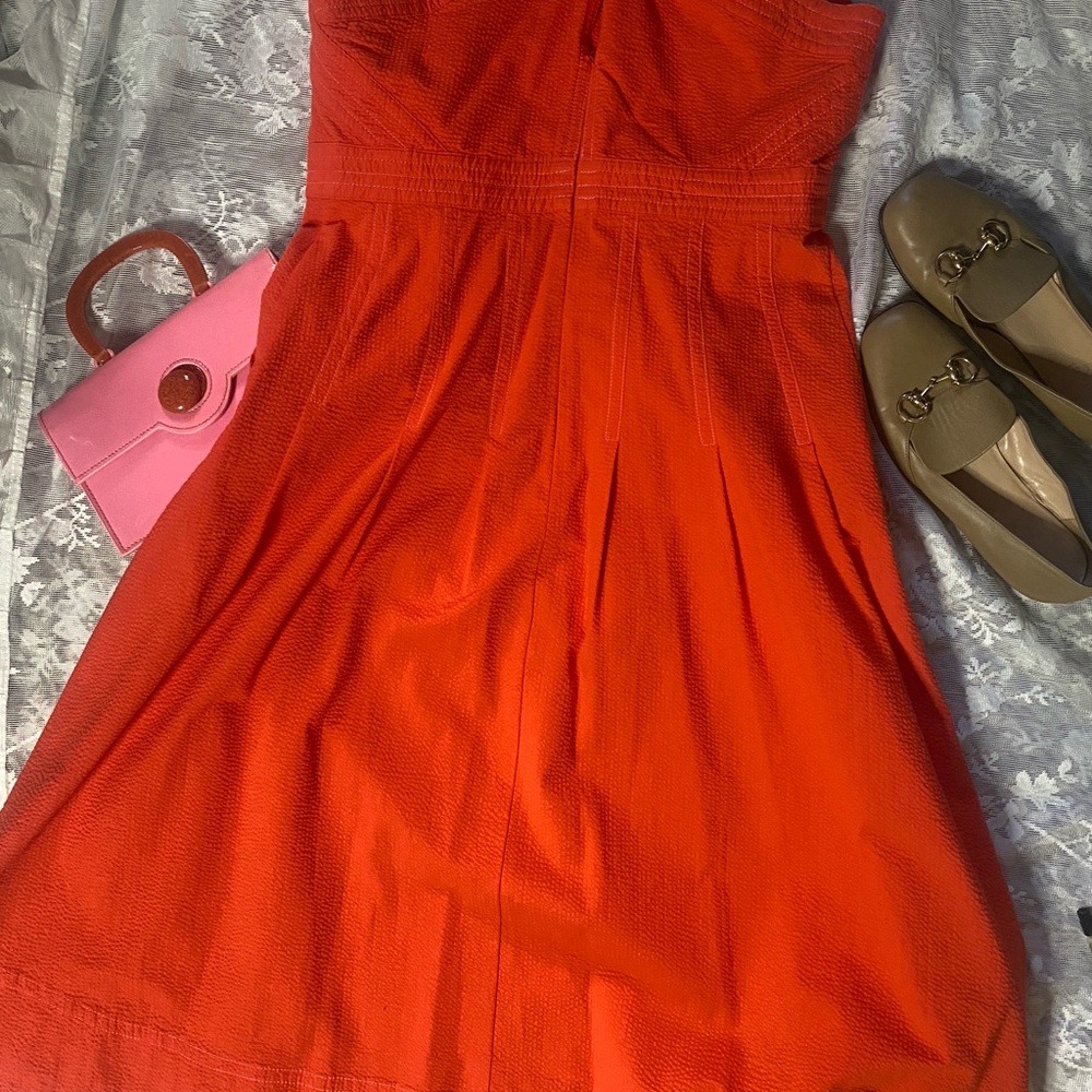 Anthropologie Coral-Red Halter Midi Dress - Picture 13 of 14